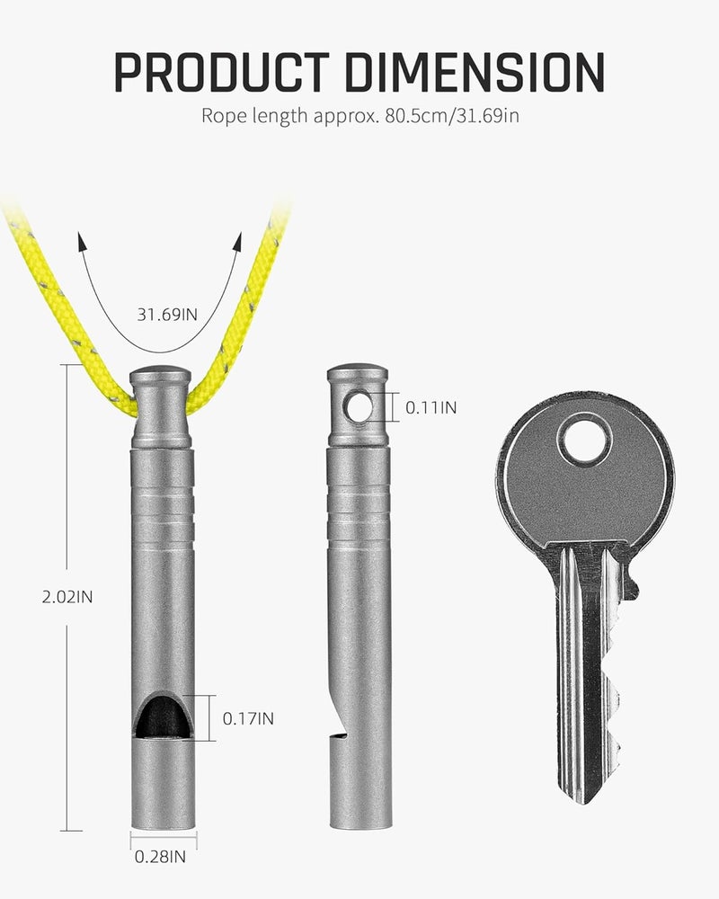 TISUR Titanium Emergency Whistle,120db Safety Whistle with Lanyard,Outdoor Survival Small Whistle for Life Saving,Hiking,Pets Training,Coach Sports - Image 2